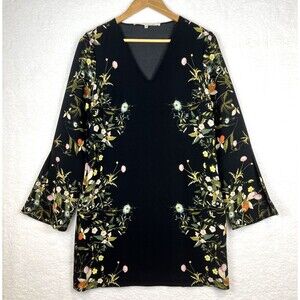 RACHEL Rachel Roy Women’s Black Floral Shift Dress w/Pockets & Slit Sleeves Sz 4